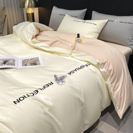 澳梵家居 2024新款60支全棉刺绣四件套-梦蝶系列 梦蝶-奶昔白