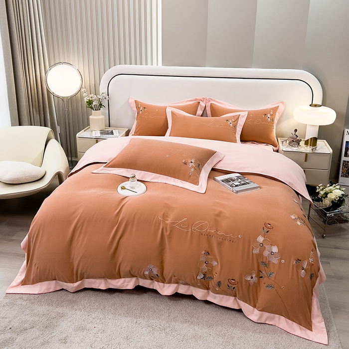 91家纺网 家纺一手货源 找家纺 欧冠家纺 2024新款四季款锦棉绣花盛夏光年四件套 盛夏光年-胭脂橙