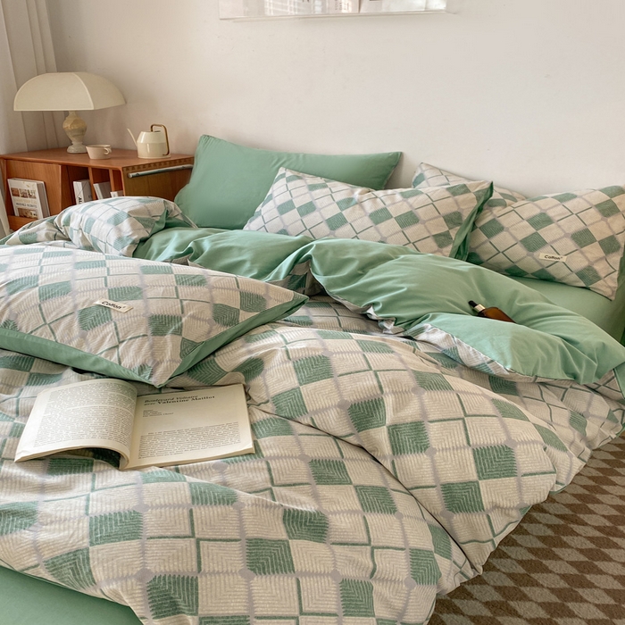 91家纺网 家纺一手货源 找家纺 涵宸家纺 2024新款40支全棉赛迪印花款四件套 南希-绿