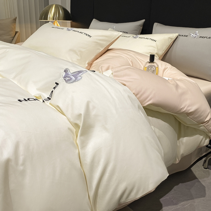 91家纺网 家纺一手货源 找家纺 澳梵家居 2024新款60支全棉刺绣四件套-梦蝶系列 梦蝶-奶昔白