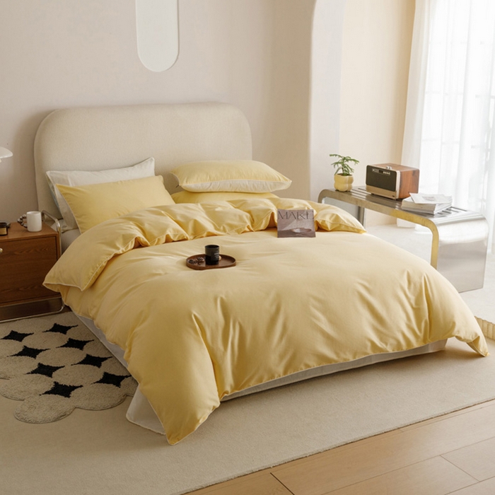 91家纺网 家纺一手货源 找家纺 涵宸家纺 2024新款40支全棉希腊麻绳款四件套 希腊（浅黄+香槟金）