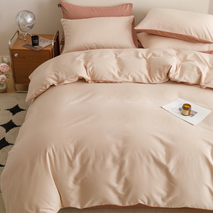 91家纺网 家纺一手货源 找家纺 涵宸家纺 2024新款40支全棉希腊麻绳款四件套 希腊（杏色+豆其）