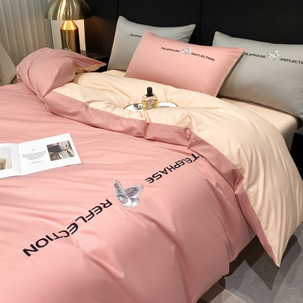 澳梵家居 2024新款60支全棉刺绣四件套-梦蝶系列 梦蝶-香叶粉