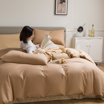 澳梵家居 2024新款60支全棉纯色双拼金标款四件套-素写繁华系列 茶棕-奇遇金