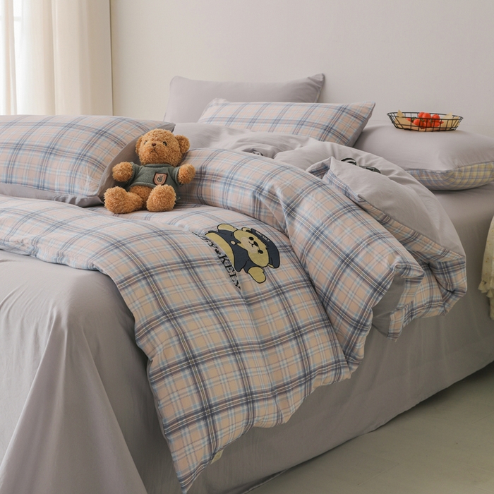 91家纺网 家纺一手货源 找家纺 潮邦创意家居 2025新款春夏亲肤水洗棉刺绣四件套-贝恩熊 贝恩熊-映象紫