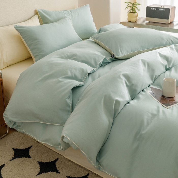 91家纺网 家纺一手货源 找家纺 涵宸家纺 2024新款40支全棉希腊麻绳款四件套 希腊（幸运兰+奶白）