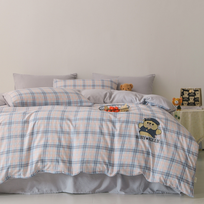 91家纺网 家纺一手货源 找家纺 潮邦创意家居 2025新款春夏亲肤水洗棉刺绣四件套-贝恩熊 贝恩熊-映象紫