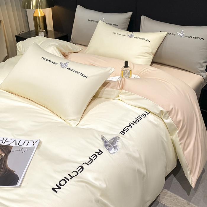 91家纺网 家纺一手货源 找家纺 澳梵家居 2024新款60支全棉刺绣四件套-梦蝶系列 梦蝶-奶昔白