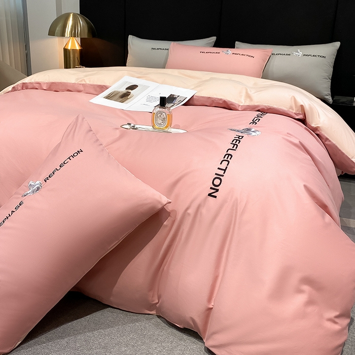 91家纺网 家纺一手货源 找家纺 澳梵家居 2024新款60支全棉刺绣四件套-梦蝶系列 梦蝶-香叶粉