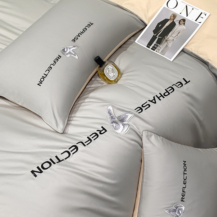 91家纺网 家纺一手货源 找家纺 澳梵家居 2024新款60支全棉刺绣四件套-梦蝶系列 梦蝶-山灰