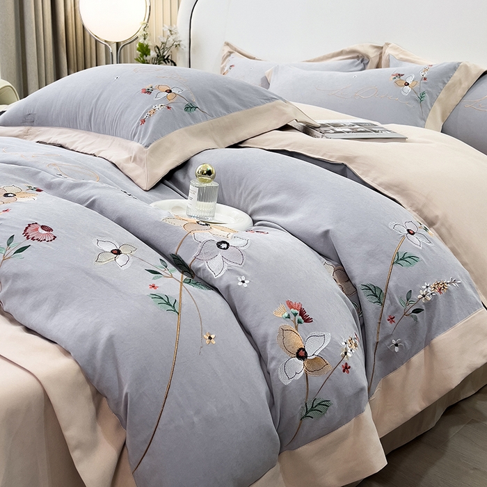 91家纺网 家纺一手货源 找家纺 欧冠家纺 2024新款四季款锦棉绣花盛夏光年四件套 盛夏光年-银灰