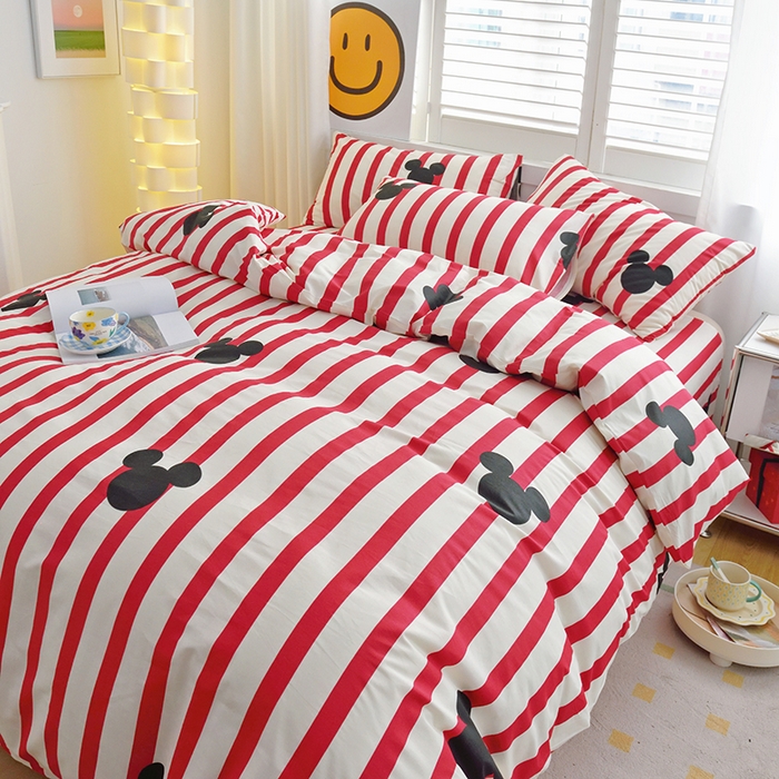 91家纺网 家纺一手货源 找家纺 启优家纺 2024新款全棉13070四件套 条纹米奇