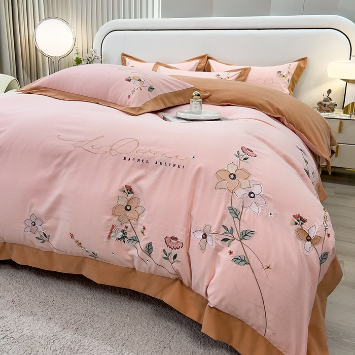 91家纺网 家纺一手货源 找家纺 欧冠家纺 2024新款四季款锦棉绣花盛夏光年四件套 盛夏光年-玉色