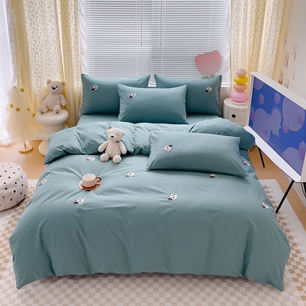 91家纺网 家纺一手货源 找家纺 KA家纺 2025春夏新品全棉绣花四件套-丫丫系列 丫丫浅石蓝