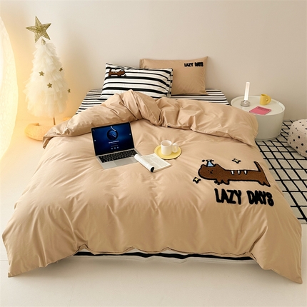 珺柔家纺 2024新款13372全棉印加绣毛巾绣四件套系列 顽皮喵喵