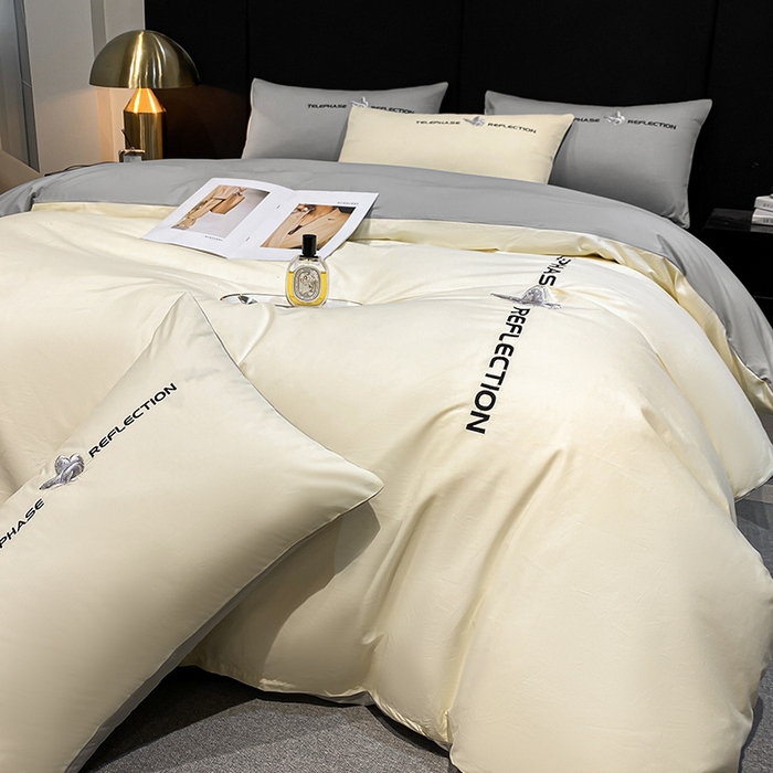 91家纺网 家纺一手货源 找家纺 澳梵家居 2024新款60支全棉刺绣四件套-梦蝶系列 梦蝶-奶白灰