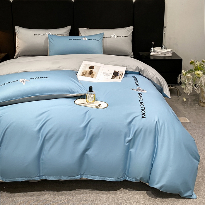 91家纺网 家纺一手货源 找家纺 澳梵家居 2024新款60支全棉刺绣四件套-梦蝶系列 梦蝶-宾利蓝