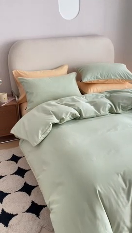 91家纺网 家纺一手货源 找家纺 涵宸家纺 2024新款40支全棉希腊麻绳款四件套 希腊（月光绿+浅黄）