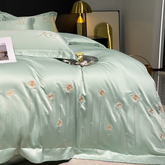 91家纺网 家纺一手货源 找家纺 欧冠家纺 2024新款水洗真丝绣花爱媛四件套 爱媛-薄荷绿