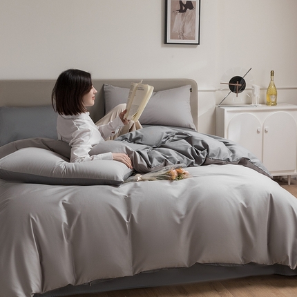 澳梵家居 2024新款60支全棉纯色双拼金标款四件套-素写繁华系列 椰子灰-月岩灰