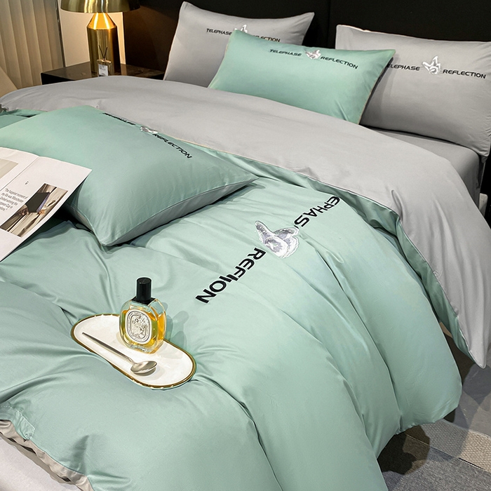 91家纺网 家纺一手货源 找家纺 澳梵家居 2024新款60支全棉刺绣四件套-梦蝶系列 梦蝶-豆绿