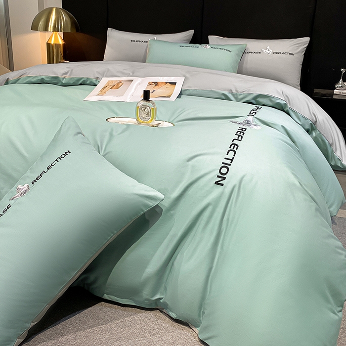 91家纺网 家纺一手货源 找家纺 澳梵家居 2024新款60支全棉刺绣四件套-梦蝶系列 梦蝶-豆绿