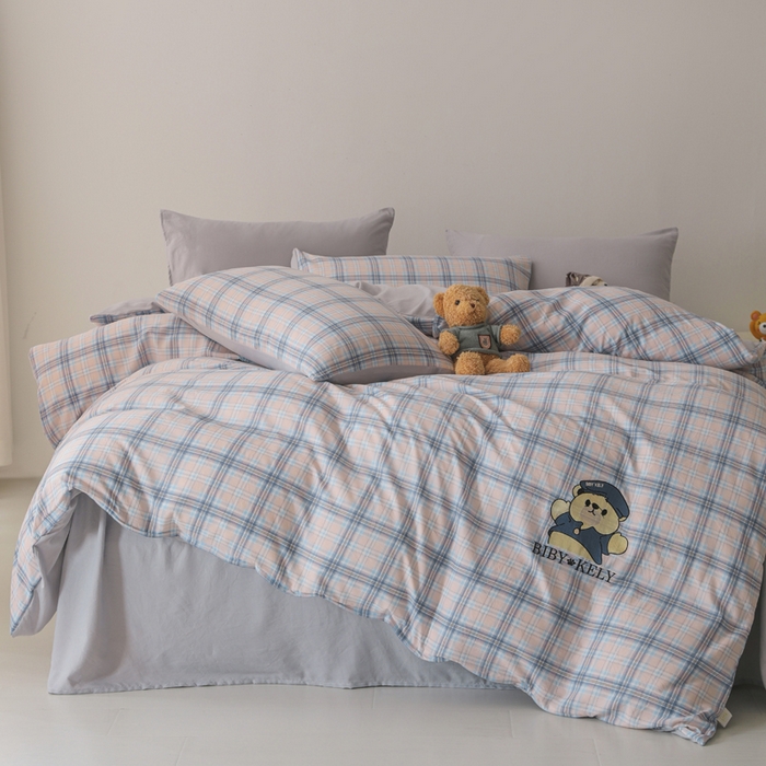 91家纺网 家纺一手货源 找家纺 潮邦创意家居 2025新款春夏亲肤水洗棉刺绣四件套-贝恩熊 贝恩熊-映象紫