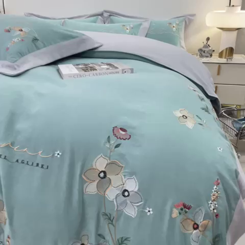 91家纺网 家纺一手货源 找家纺 欧冠家纺 2024新款四季款锦棉绣花盛夏光年四件套 盛夏光年-田园绿