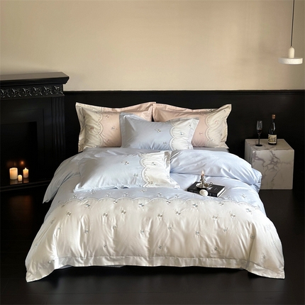 91家纺网 家纺一手货源 找家纺 （总）鹿班家居 2024新款100S长绒棉刺绣系列四件套-焦糖落霞 场景二 标准会员-20