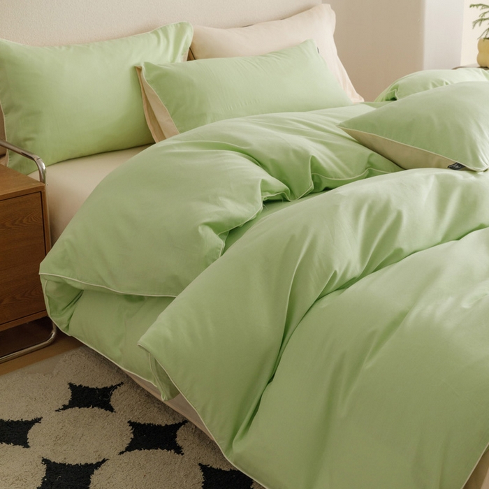 91家纺网 家纺一手货源 找家纺 涵宸家纺 2024新款40支全棉希腊麻绳款四件套 希腊（果绿+香槟金）