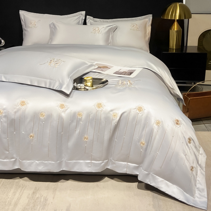 91家纺网 家纺一手货源 找家纺 欧冠家纺 2024新款水洗真丝绣花爱媛四件套 爱媛-银灰