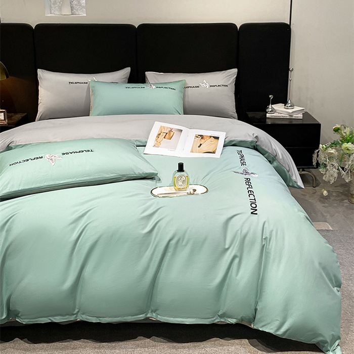 91家纺网 家纺一手货源 找家纺 澳梵家居 2024新款60支全棉刺绣四件套-梦蝶系列 梦蝶-豆绿