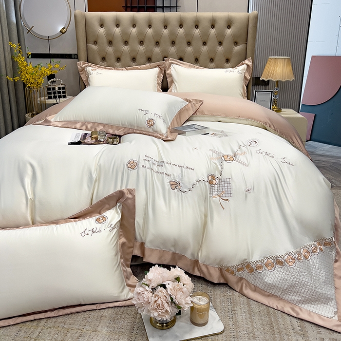 91家纺网 家纺一手货源 找家纺 欧冠家纺 2024新款绣花水洗真丝四件套莱娅四件套 莱娅-珍珠白