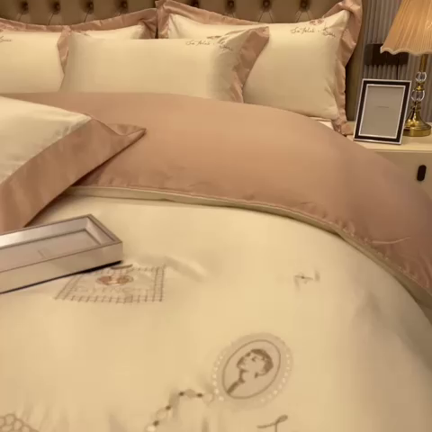 91家纺网 家纺一手货源 找家纺 欧冠家纺 2024新款绣花水洗真丝四件套莱娅四件套 莱娅-珍珠白