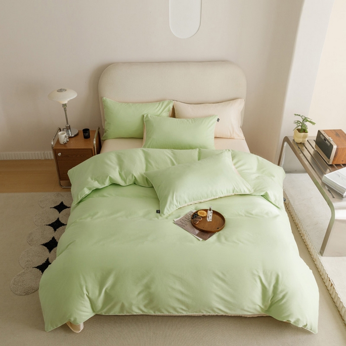 91家纺网 家纺一手货源 找家纺 涵宸家纺 2024新款40支全棉希腊麻绳款四件套 希腊（果绿+香槟金）