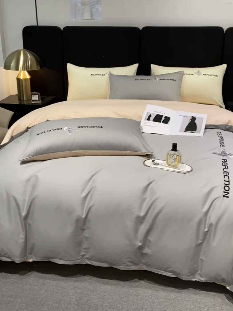 91家纺网 家纺一手货源 找家纺 澳梵家居 2024新款60支全棉刺绣四件套-梦蝶系列 梦蝶-山灰