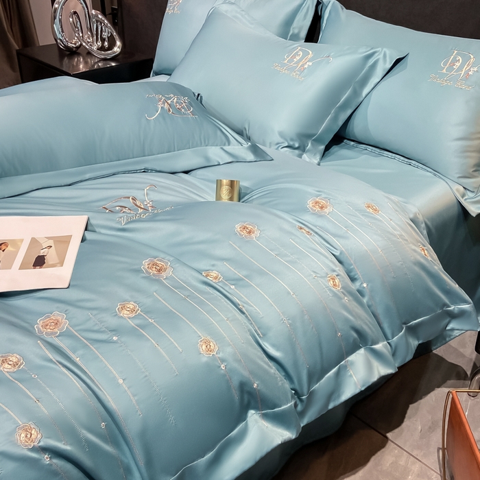 91家纺网 家纺一手货源 找家纺 欧冠家纺 2024新款水洗真丝绣花爱媛四件套 爱媛-星月蓝