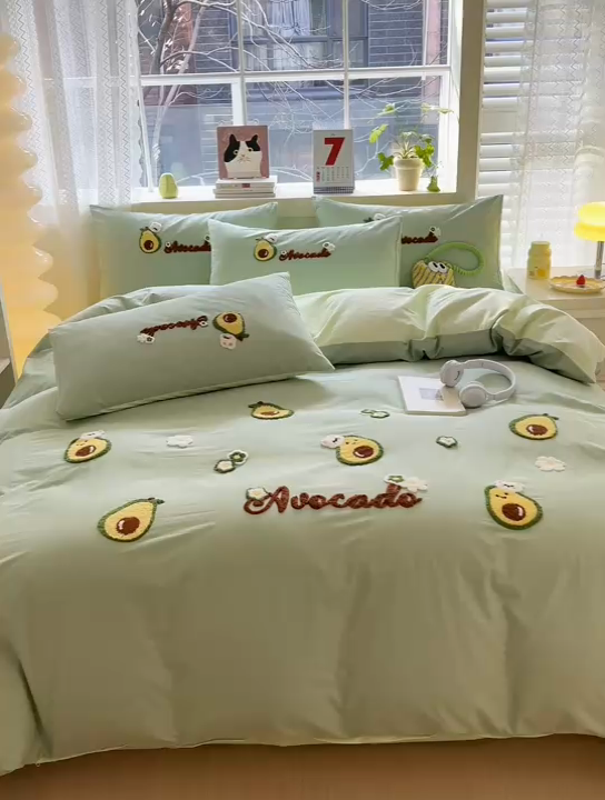 91家纺网 家纺一手货源 找家纺 锦觅 2024春夏新品韩式小清新全棉水洗棉毛巾绣40支重工刺绣纯棉四件套 富得流油