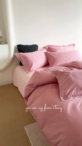 91家纺网 家纺一手货源 找家纺 盛馨 2024新款40长绒棉美拉德色系纯色双拼全棉四件套纯棉三件套床笠套件 瑞士红