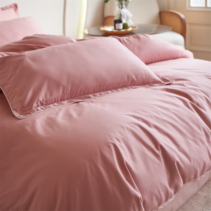 91家纺网 家纺一手货源 找家纺 盛馨 2024新款40长绒棉美拉德色系纯色双拼全棉四件套纯棉三件套床笠套件 瑞士红