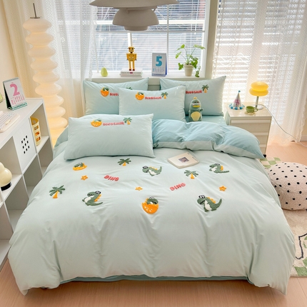 91家纺网 家纺一手货源 找家纺 （总）锦觅 2024春夏新品韩式小清新全棉水洗棉毛巾绣重工刺绣纯棉四件套