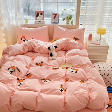 91家纺网 家纺一手货源 找家纺 锦觅 2024春夏新品韩式小清新全棉水洗棉毛巾绣40支重工刺绣纯棉四件套 南瓜派对