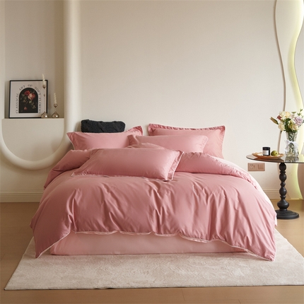 盛馨 2024新款40长绒棉美拉德色系纯色双拼全棉四件套纯棉三件套床笠套件 瑞士红