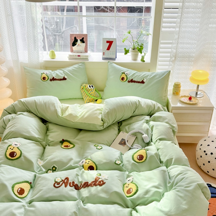 91家纺网 家纺一手货源 找家纺 锦觅 2024春夏新品韩式小清新全棉水洗棉毛巾绣40支重工刺绣纯棉四件套 富得流油