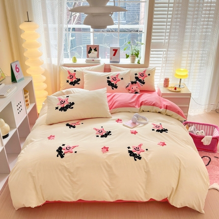 91家纺网 家纺一手货源 找家纺 （总）锦觅 2024春夏新品韩式小清新全棉水洗棉毛巾绣重工刺绣纯棉四件套