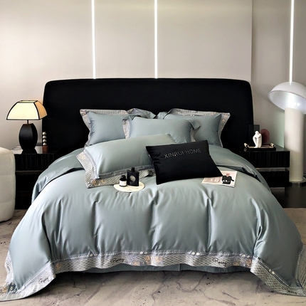馨蕊家居 2024新款100支进口长绒棉全棉四件套-欧若拉 欧若拉-蓝灰