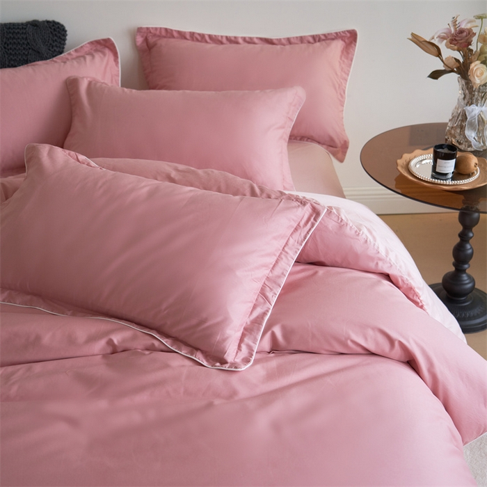 91家纺网 家纺一手货源 找家纺 盛馨 2024新款40长绒棉美拉德色系纯色双拼全棉四件套纯棉三件套床笠套件 瑞士红