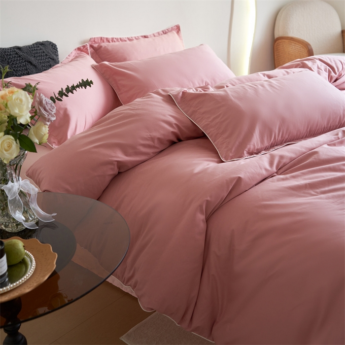 91家纺网 家纺一手货源 找家纺 盛馨 2024新款40长绒棉美拉德色系纯色双拼全棉四件套纯棉三件套床笠套件 瑞士红