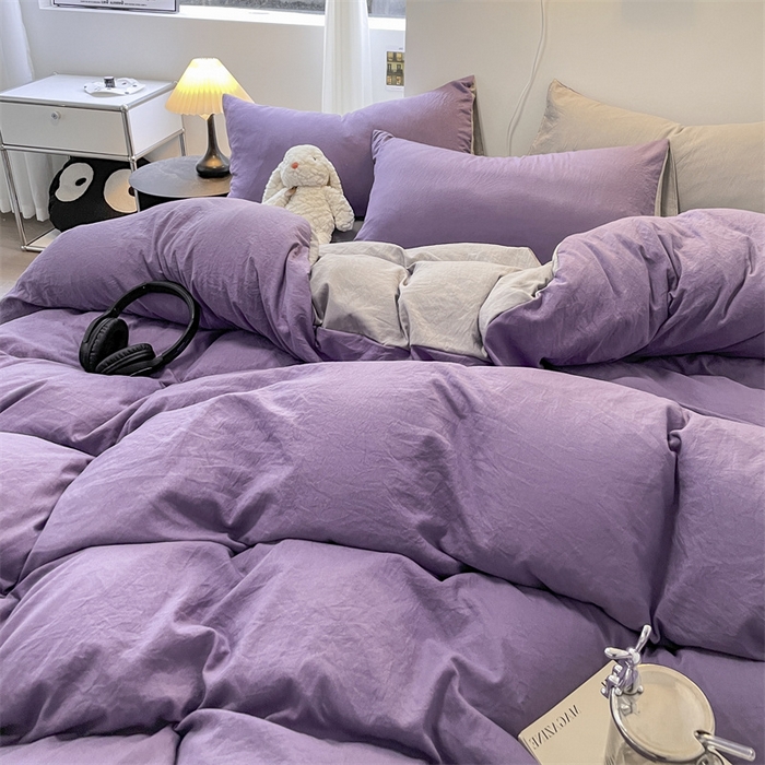 91家纺网 家纺一手货源 找家纺 贝拉梦家纺 2024新春夏款母婴级糯糯的双拼亲肤水洗棉四件套 邂逅