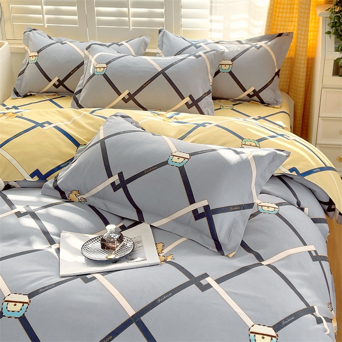 91家纺网 家纺一手货源 找家纺 2024新款直播爆款植物羊绒四件套 AB爱马仕